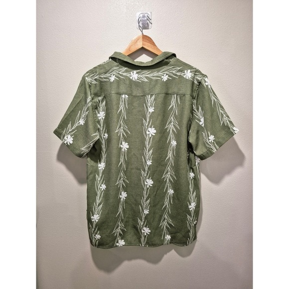 Mens Olive Green Floral Print Short Sleeve Button Up Shirt Medium - Picture 3 of 5